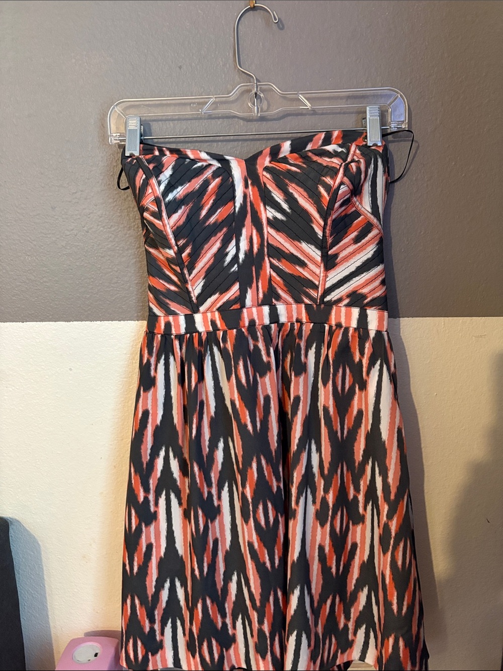Guess Strapless Coral, Black & White Printed Dress